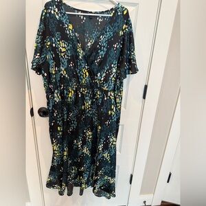 Torrid Black and Blue Midi Dress with Yellow Accents